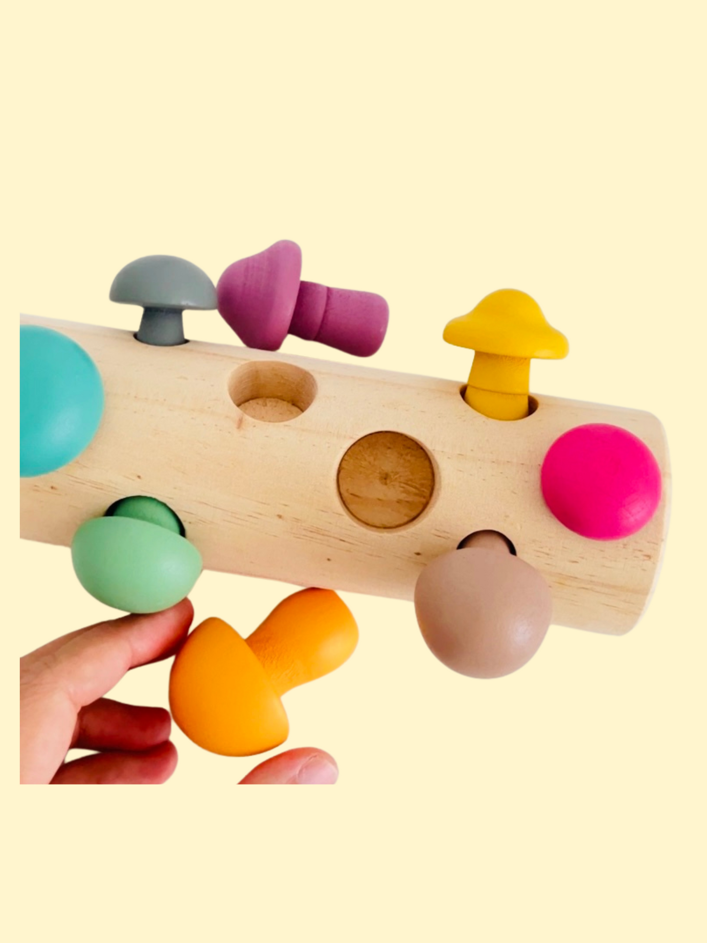 Montessori-Spielzeugsortierspiel aus Holz mit bunten Pilzgrößen