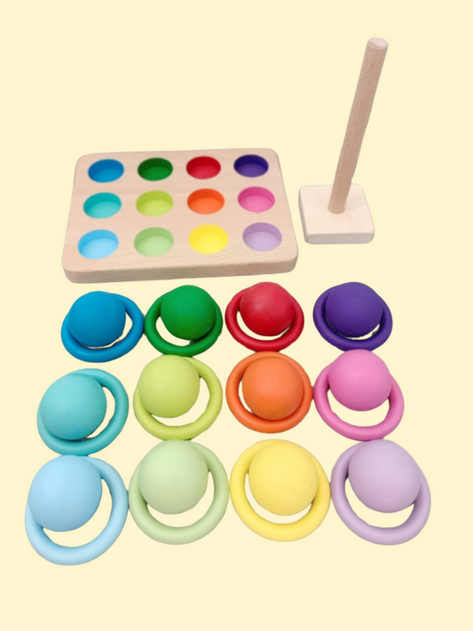 Montessori Spielzeug Zuordnungs-Kugeln & Holz-Ring-Set